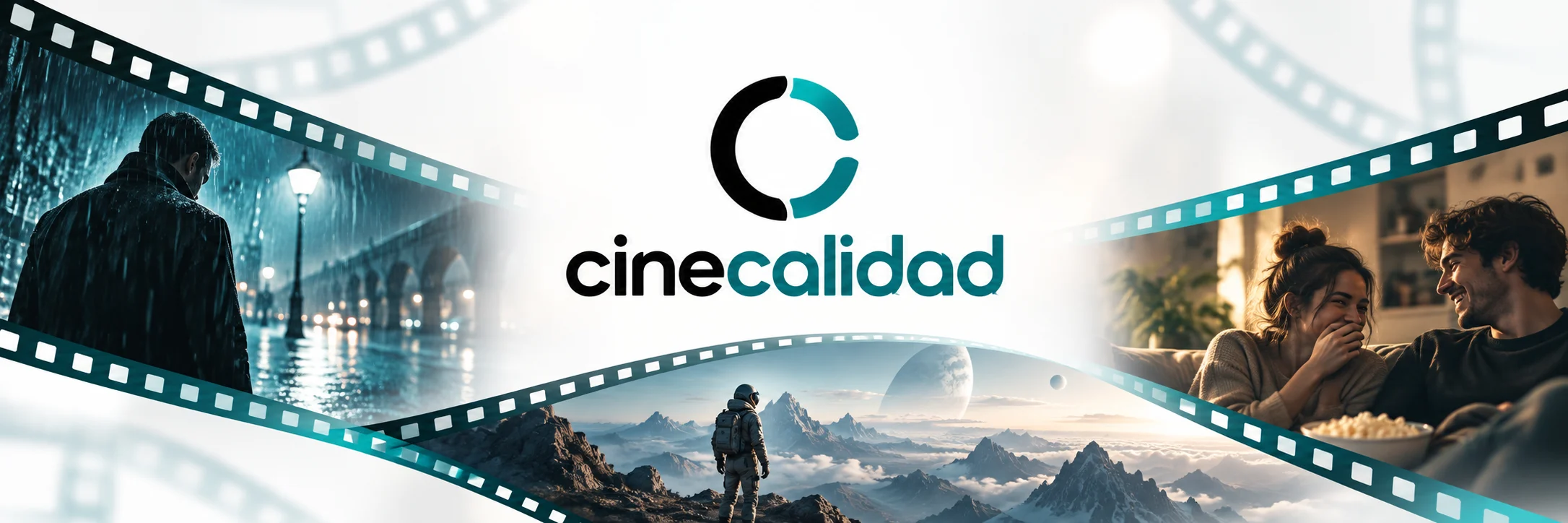 cinecalidad en negro y verde azulado entre escenas originales de suspenso, ciencia ficción y comedia